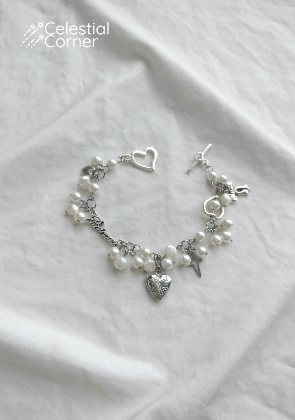 Coquette Pearl Locket Cluster Bracelet