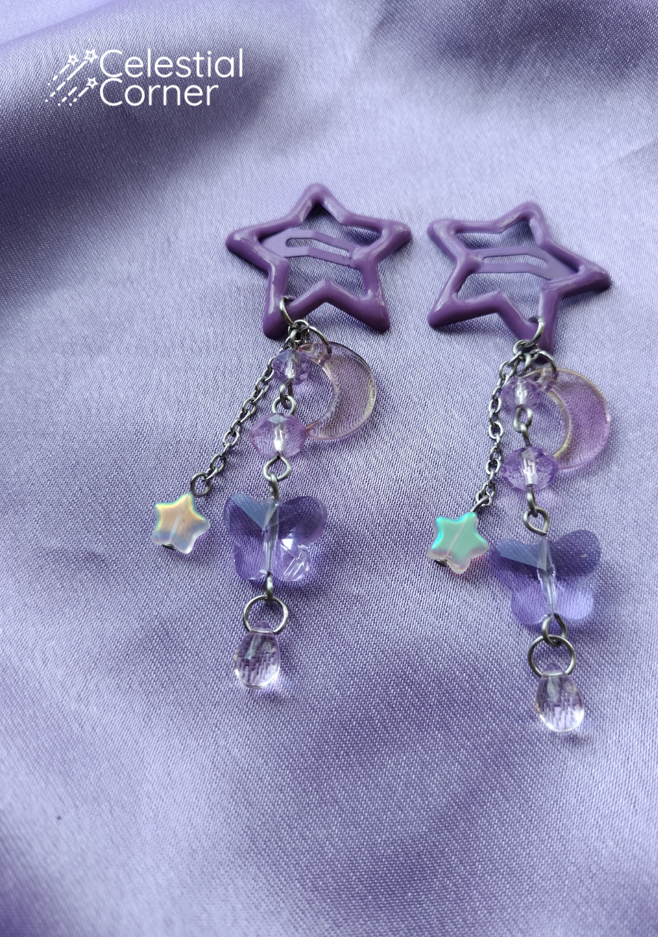 Purple Butterfly Moon Hairclips