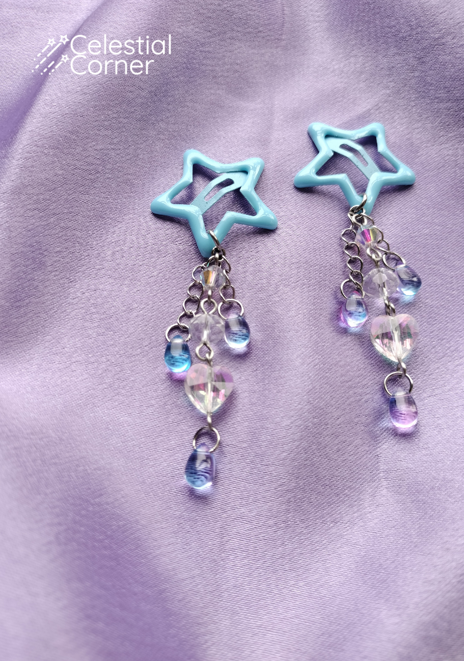 Iridescent Blue Dewdrop Hairclips