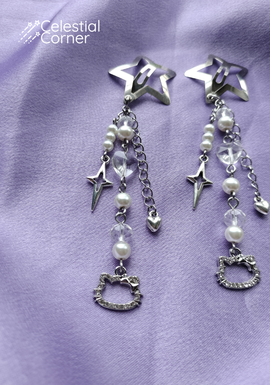 Pearl Kitty Star Hairclips