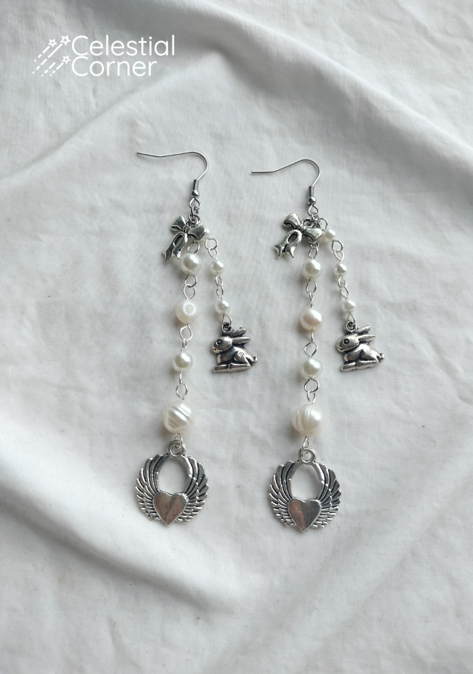 Pearl Angel Bunny Earrings