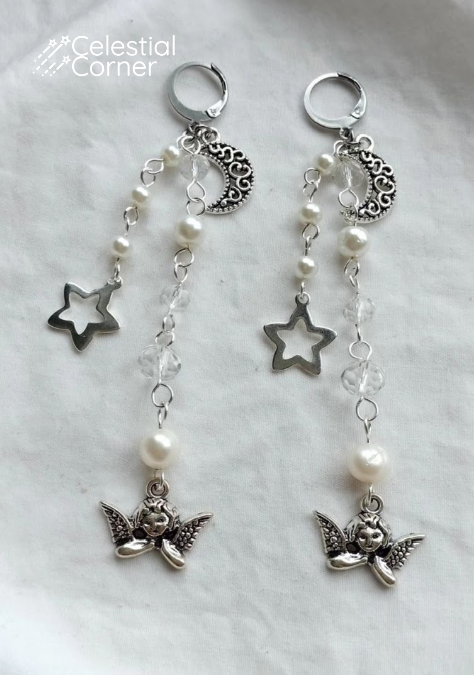 Pearl Angel Star Earrings