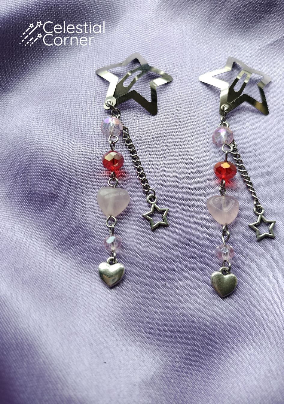 Rose Quartz Love Heart Hairclips