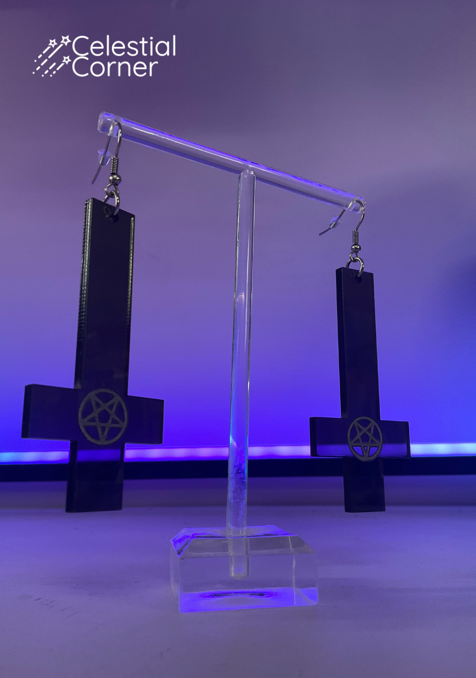 Inverted Cross Pentagram Earrings