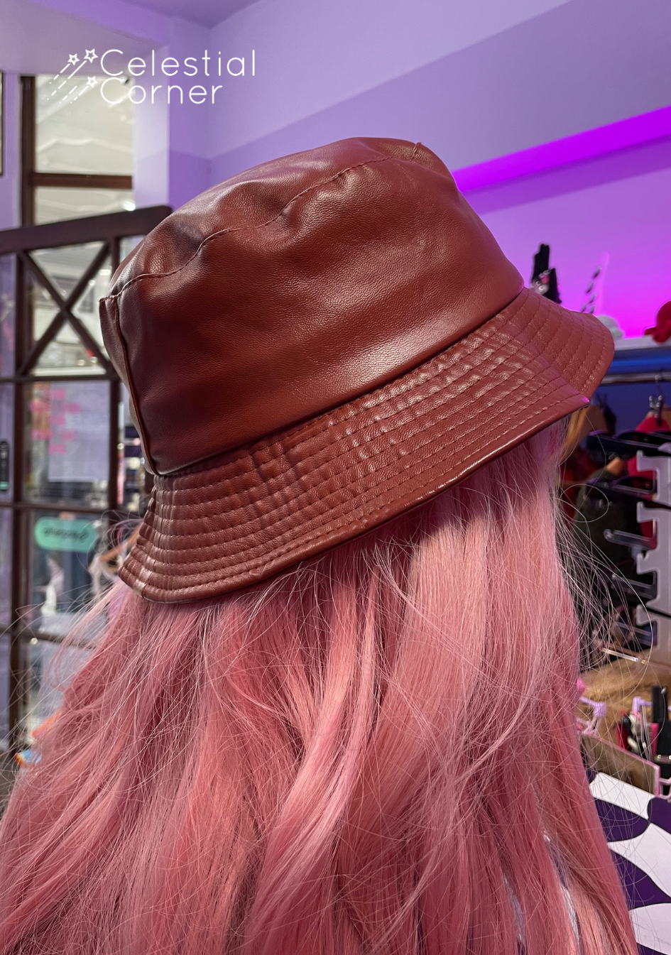 Brown Leather-look Bucket Hat