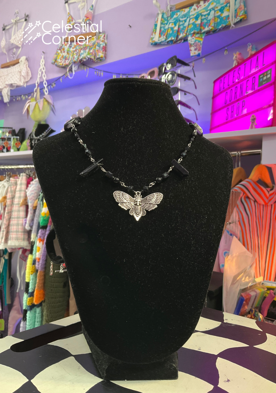 Gothic Moth Crystal Necklace