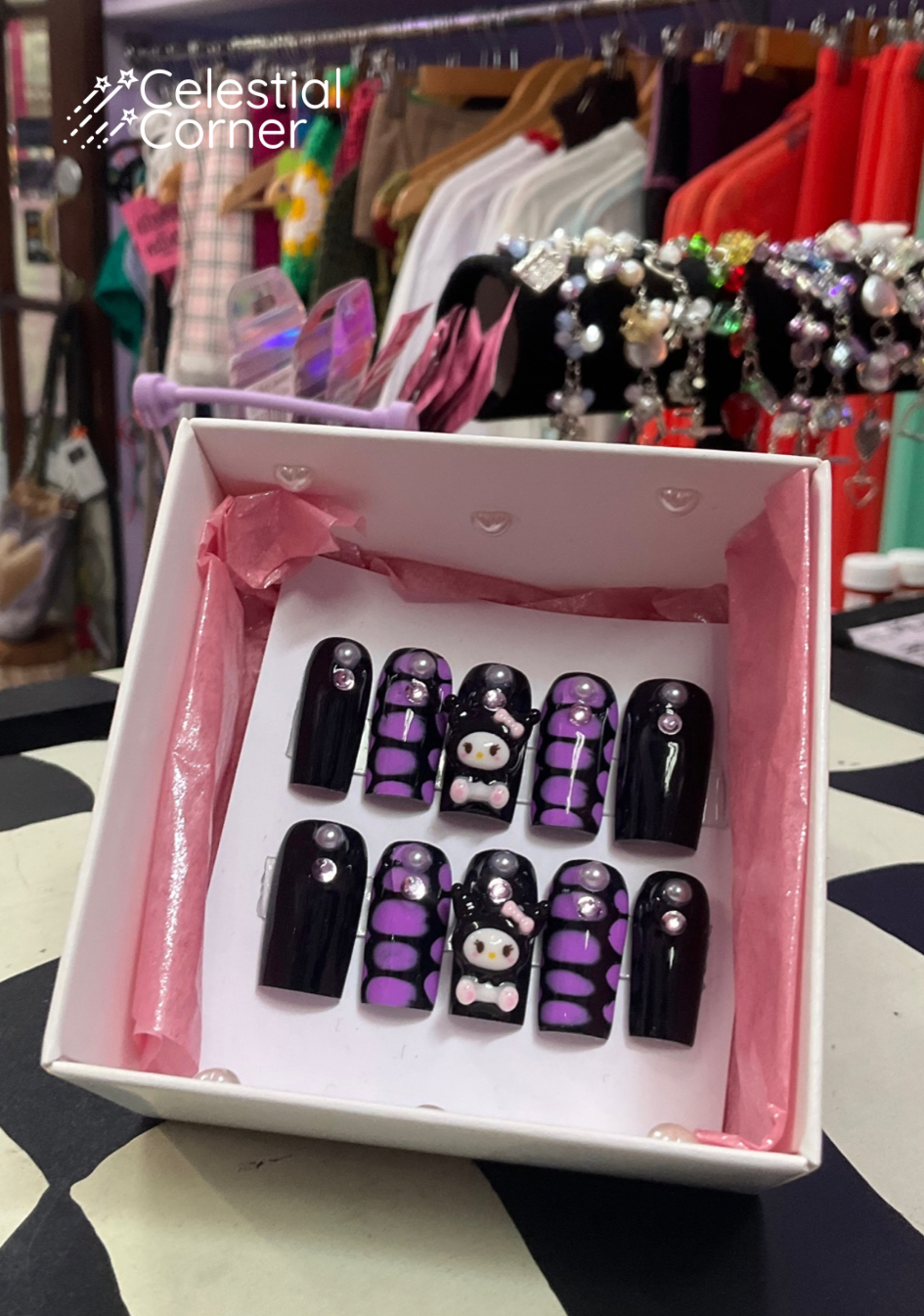 Kuromi Press-On Nails Set (L)