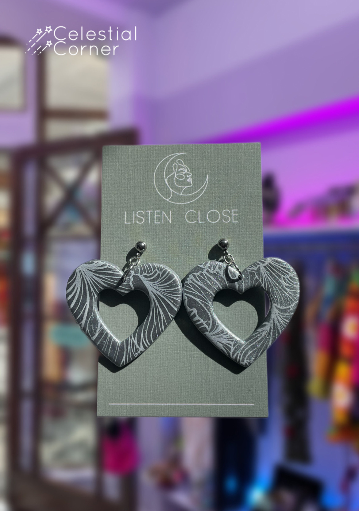 Silver Crackle Heart Earrings