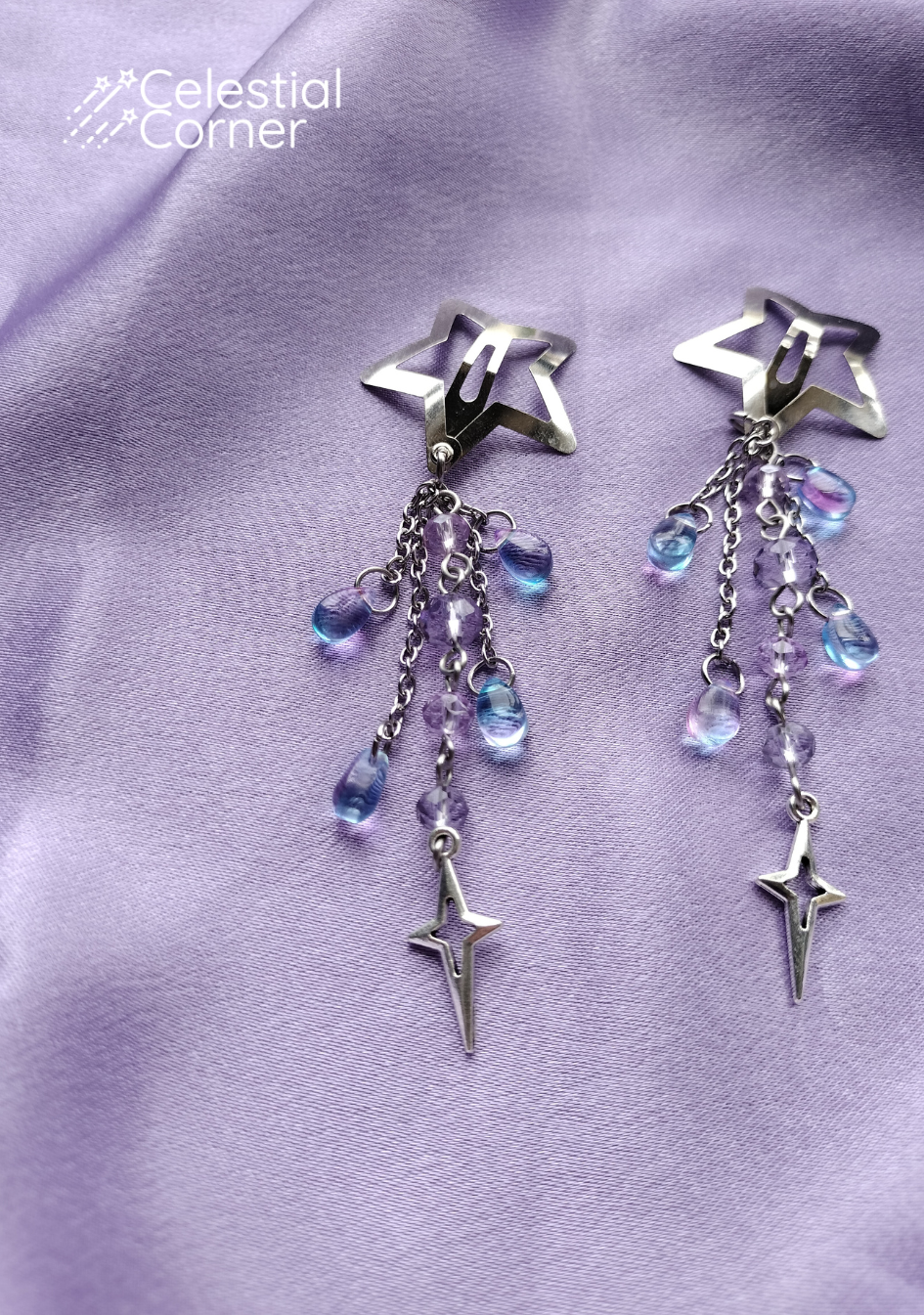 Blue Purple Dewdrop Star Hairclips