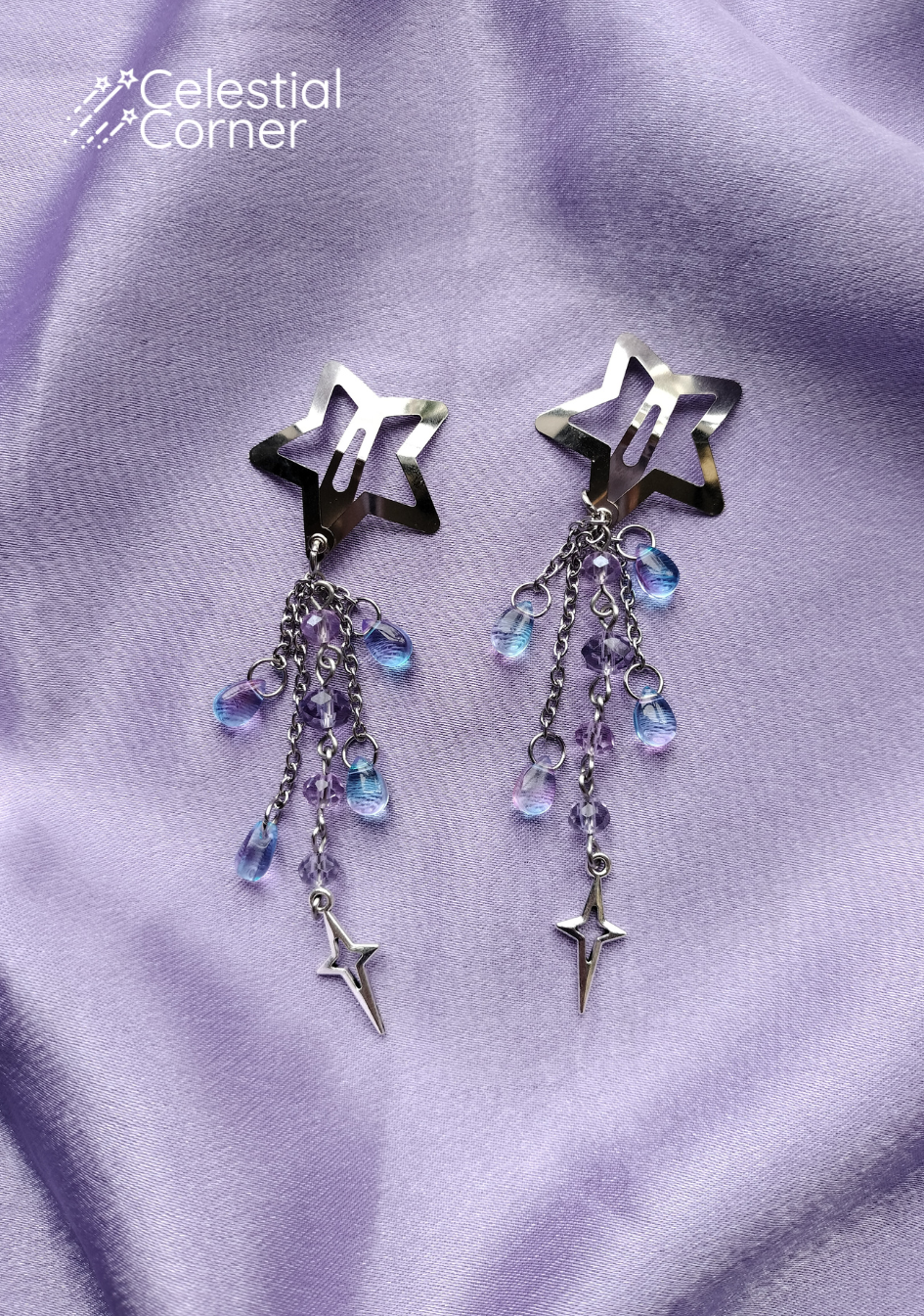 Blue Purple Dewdrop Star Hairclips