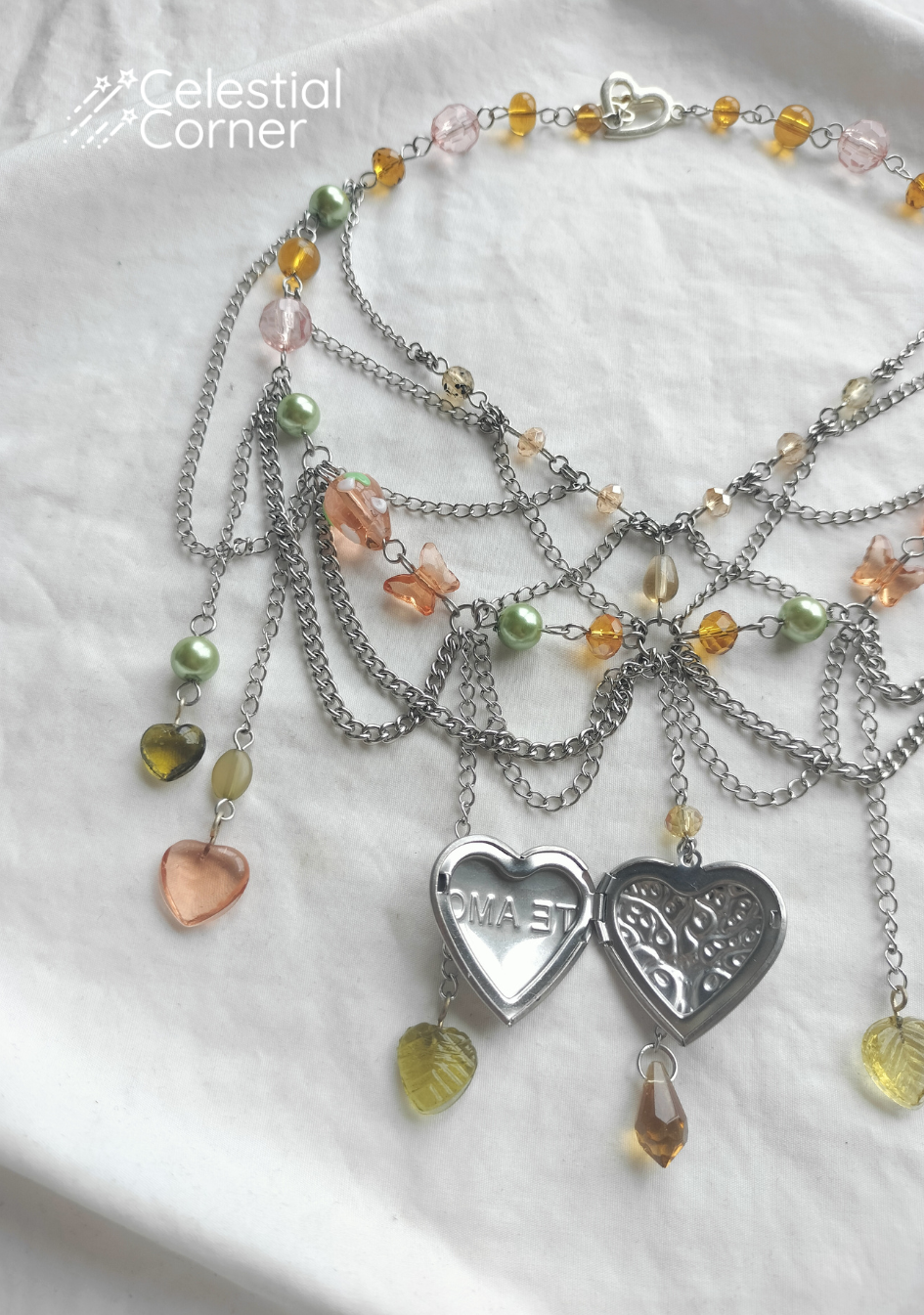 Peach Green Garden Fairy Locket Necklace