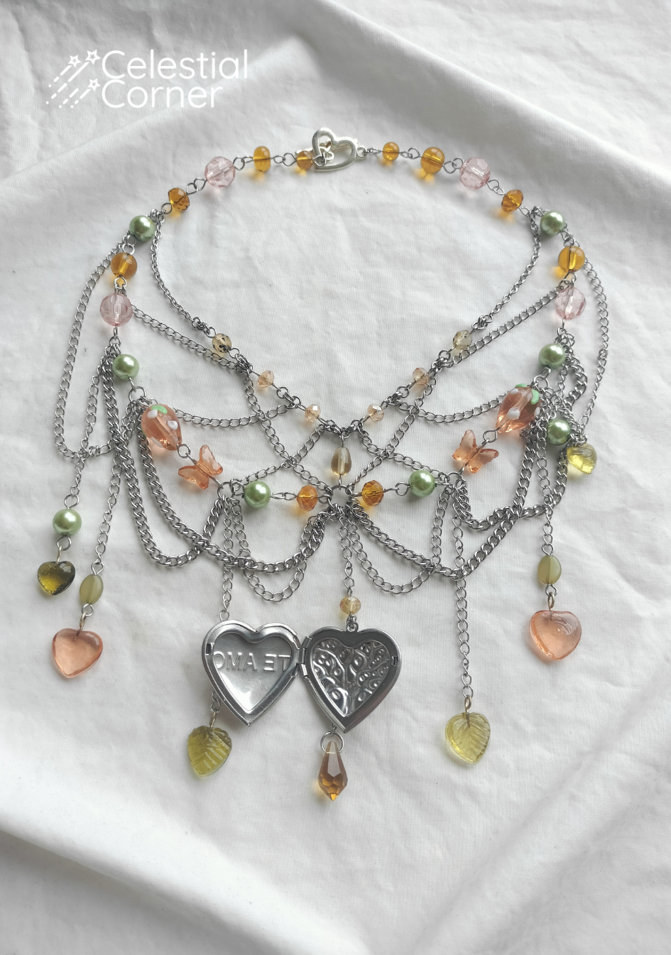 Peach Green Garden Fairy Locket Necklace