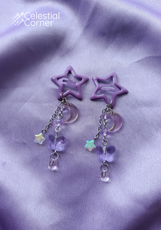 Purple Butterfly Moon Hairclips