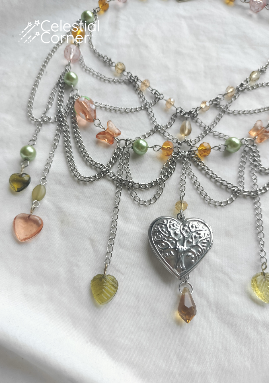 Peach Green Garden Fairy Locket Necklace