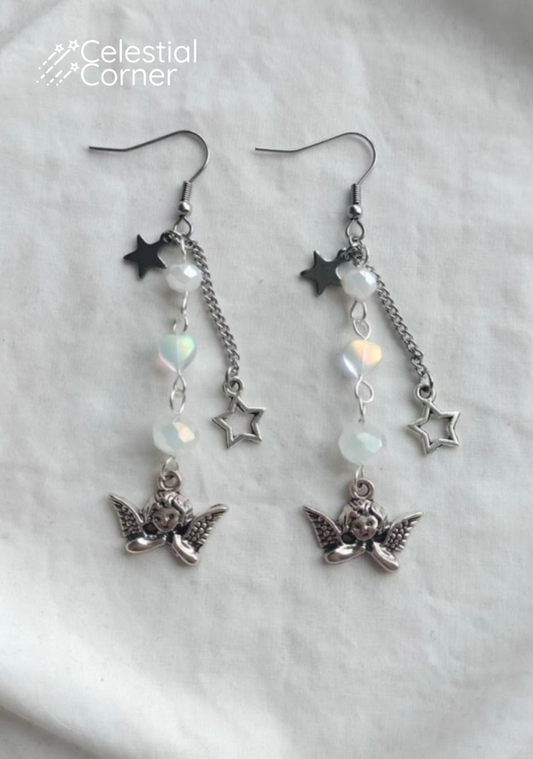White Angel Star Earrings