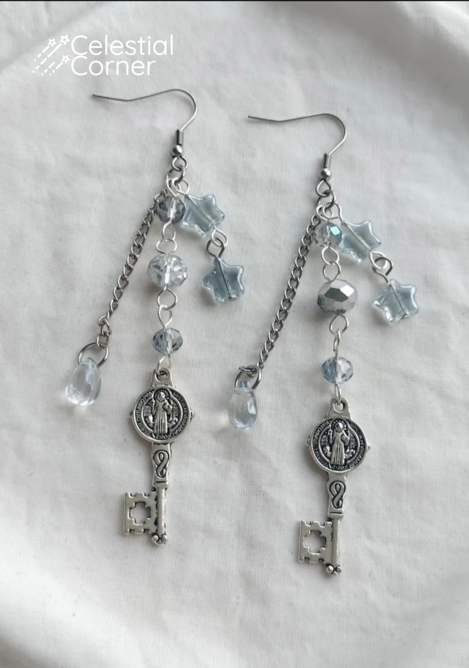 Blue Celestial Key Earrings