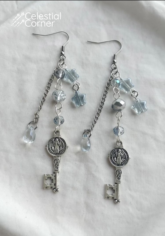 Blue Celestial Key Earrings