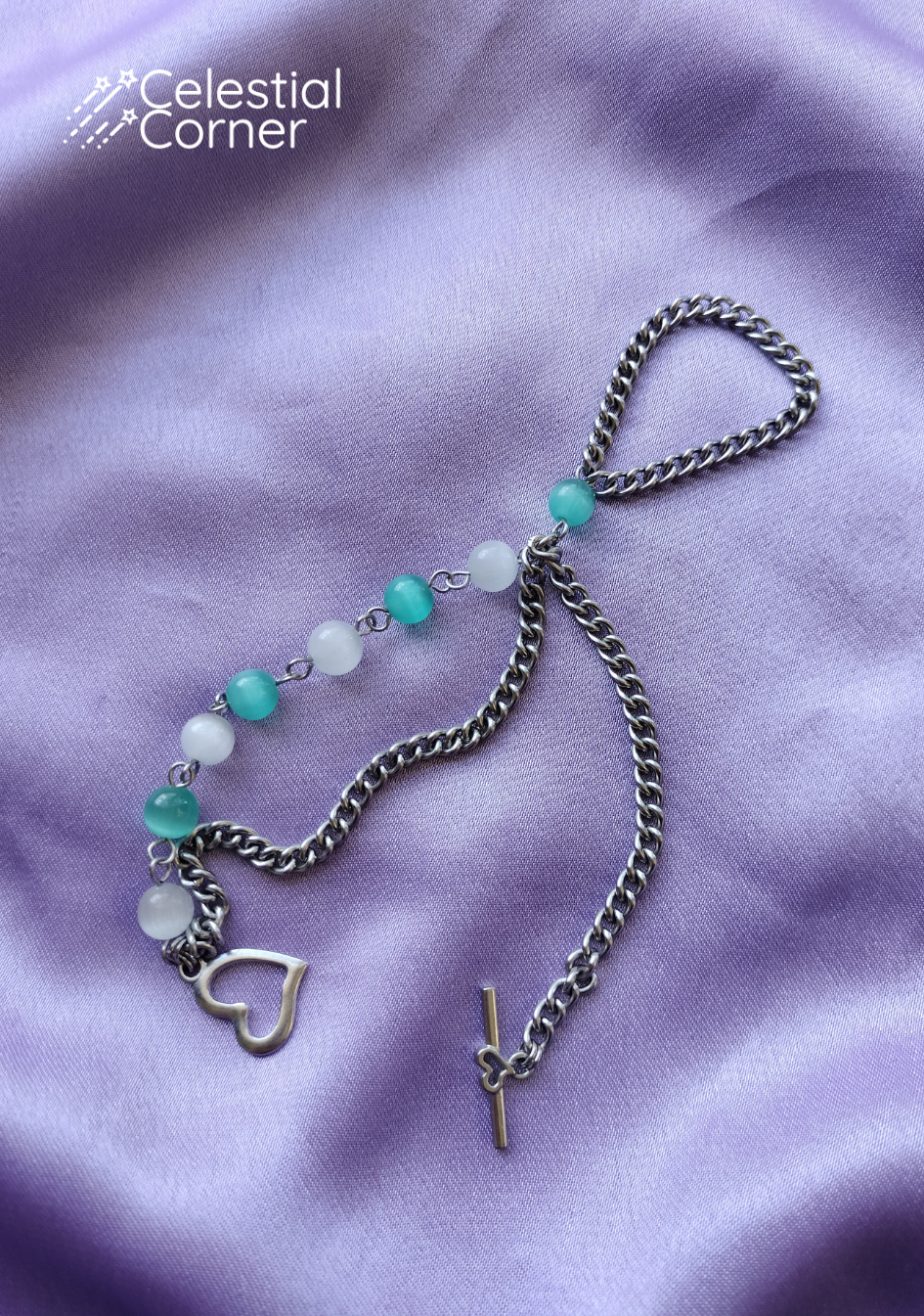 Teal Catseye Hand Chain