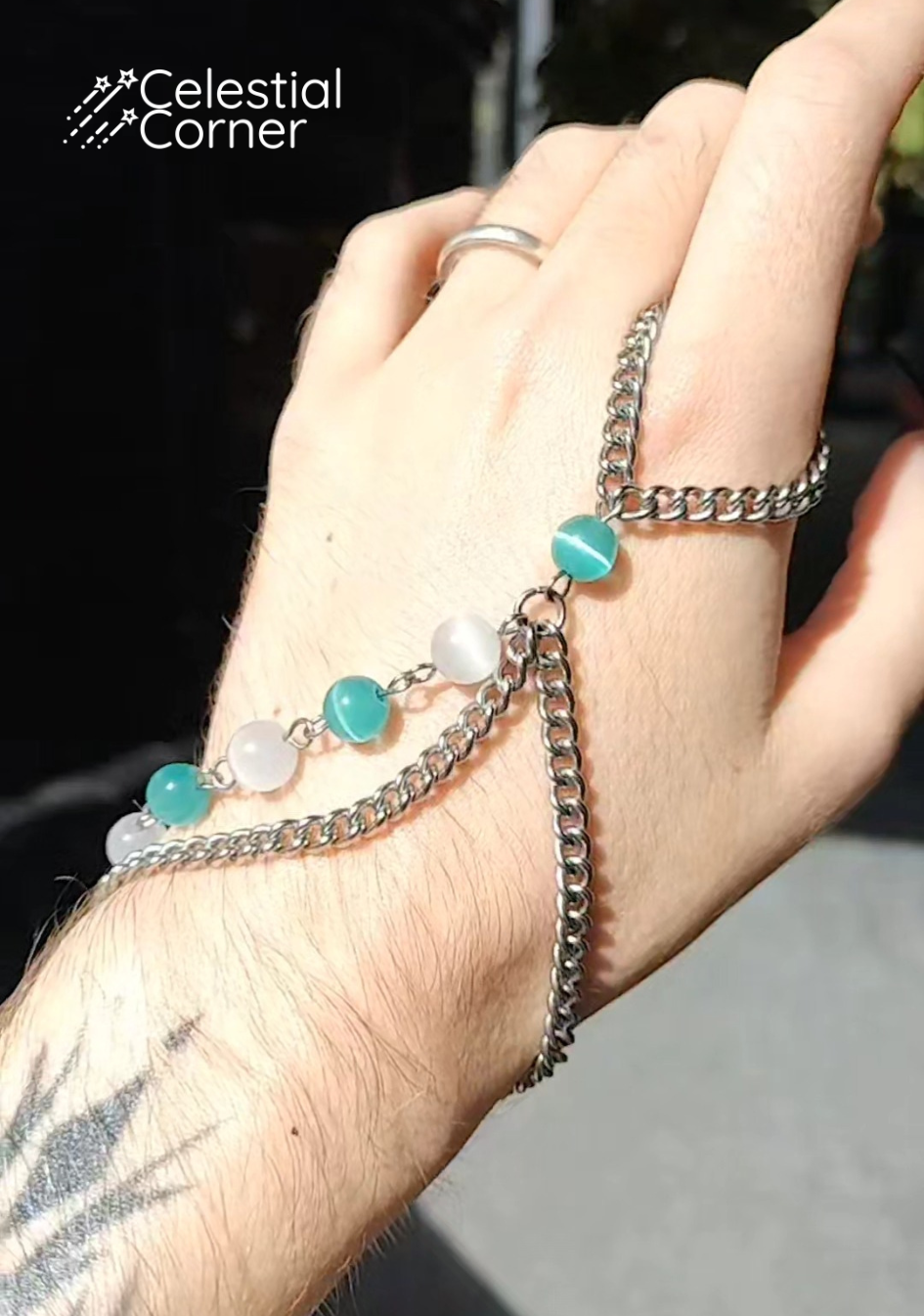 Teal Catseye Hand Chain