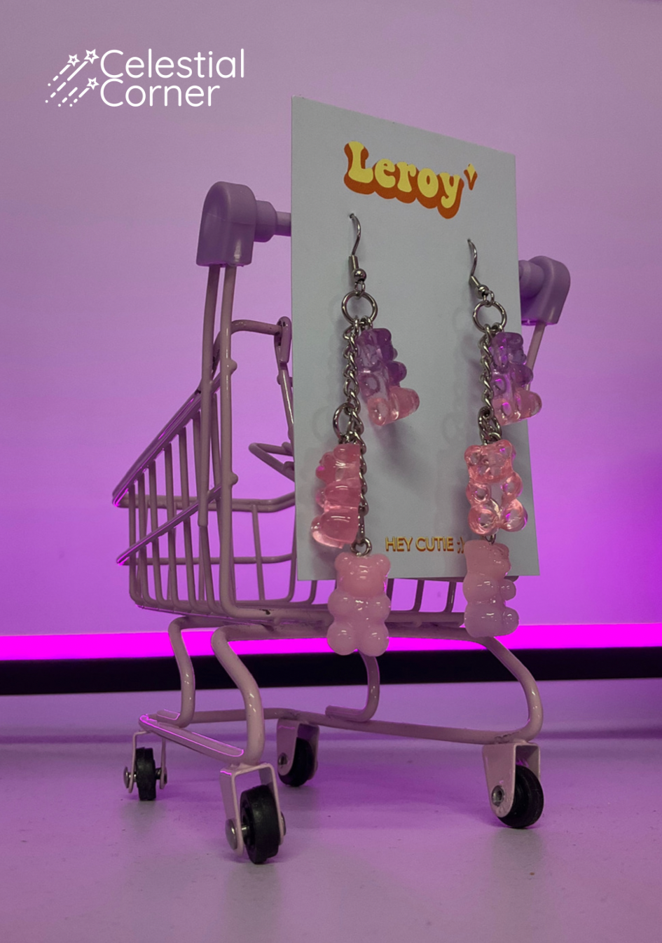 Pink & Purple Gummy Bear Cluster Earrings