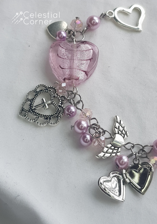 Pink Cluster Locket Charm Bracelet