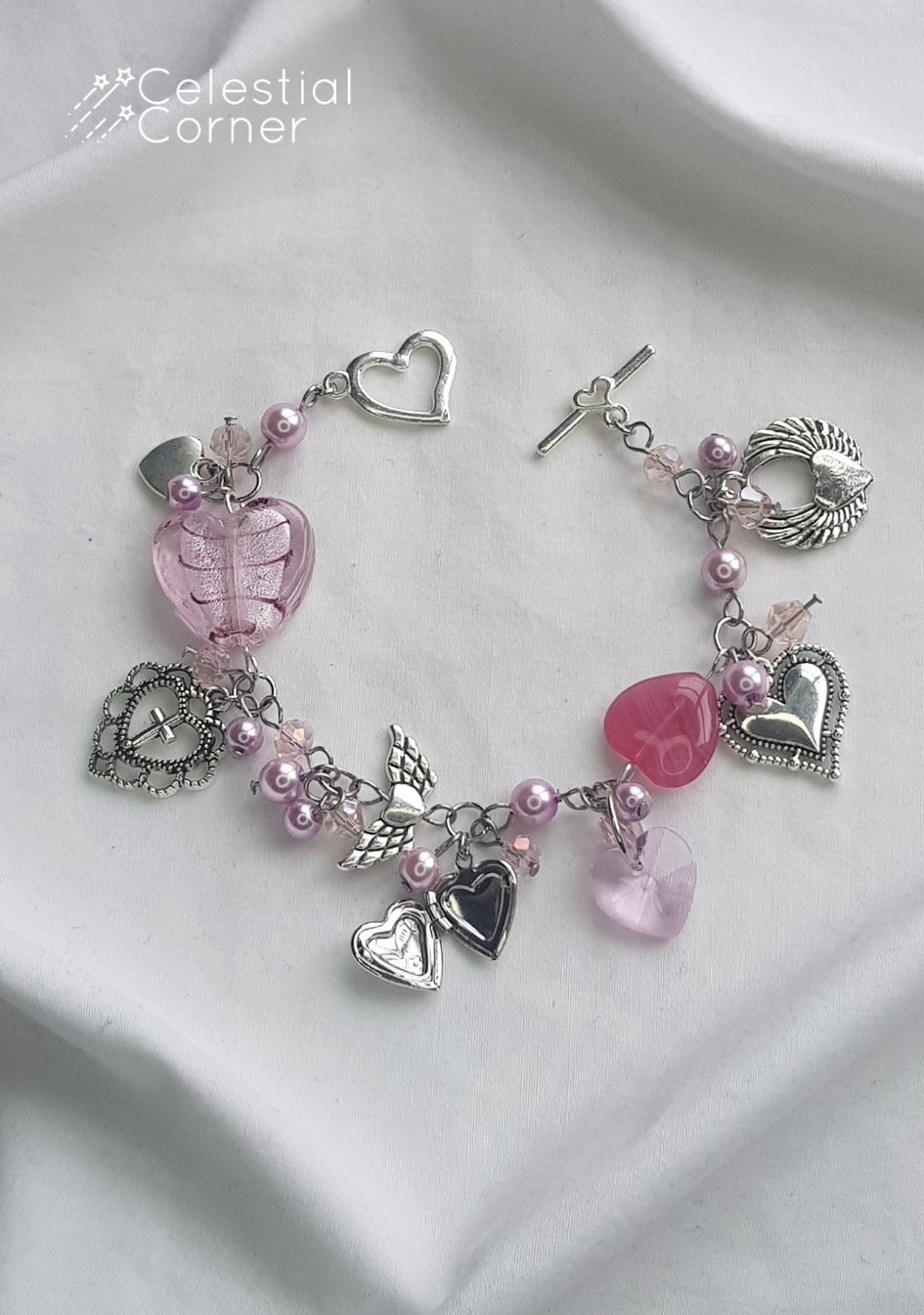 Pink Cluster Locket Charm Bracelet