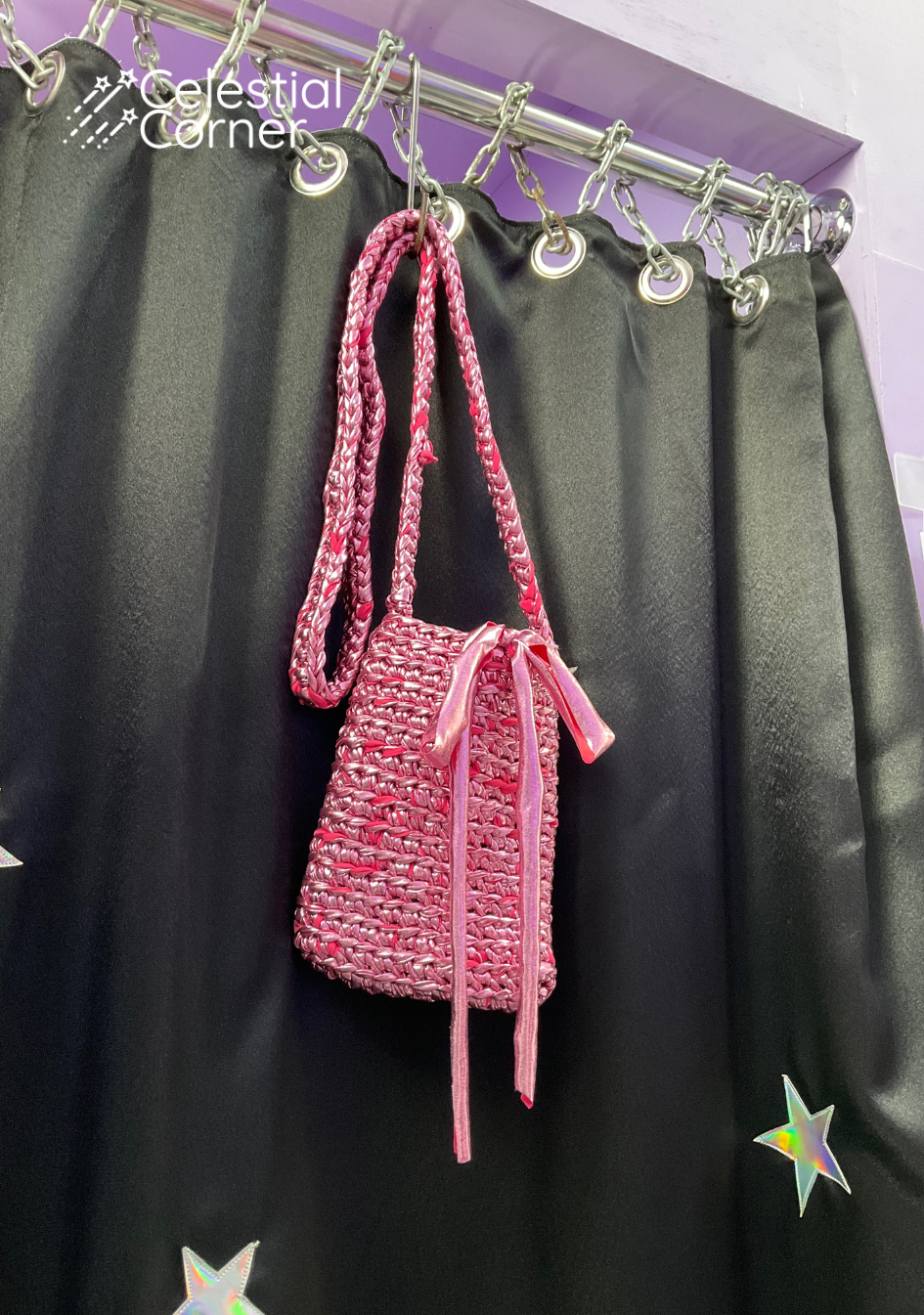 Pink Metallic Crochet Side-bag
