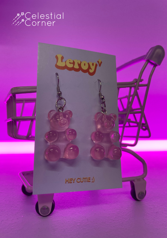 Giant Pink Gummy Bear Earrings