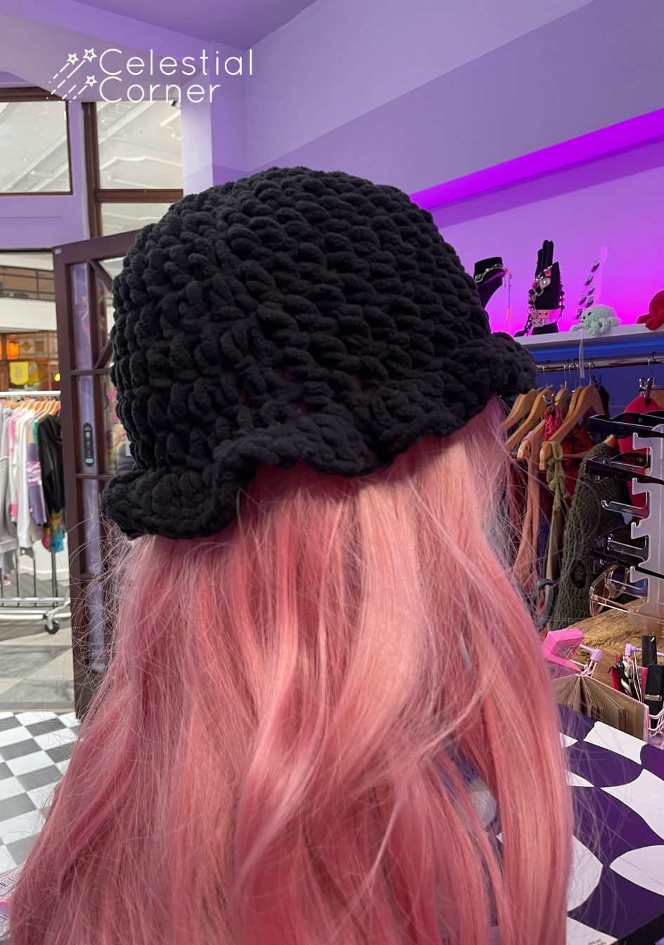 Black Crochet Bucket Hat