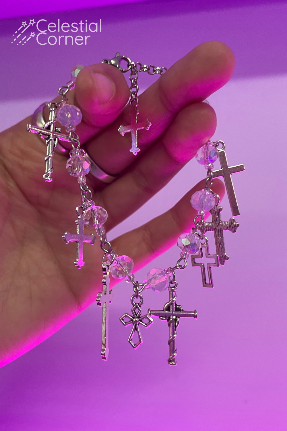 Gothic Crosses & Translucent Beads Charm Bracelet