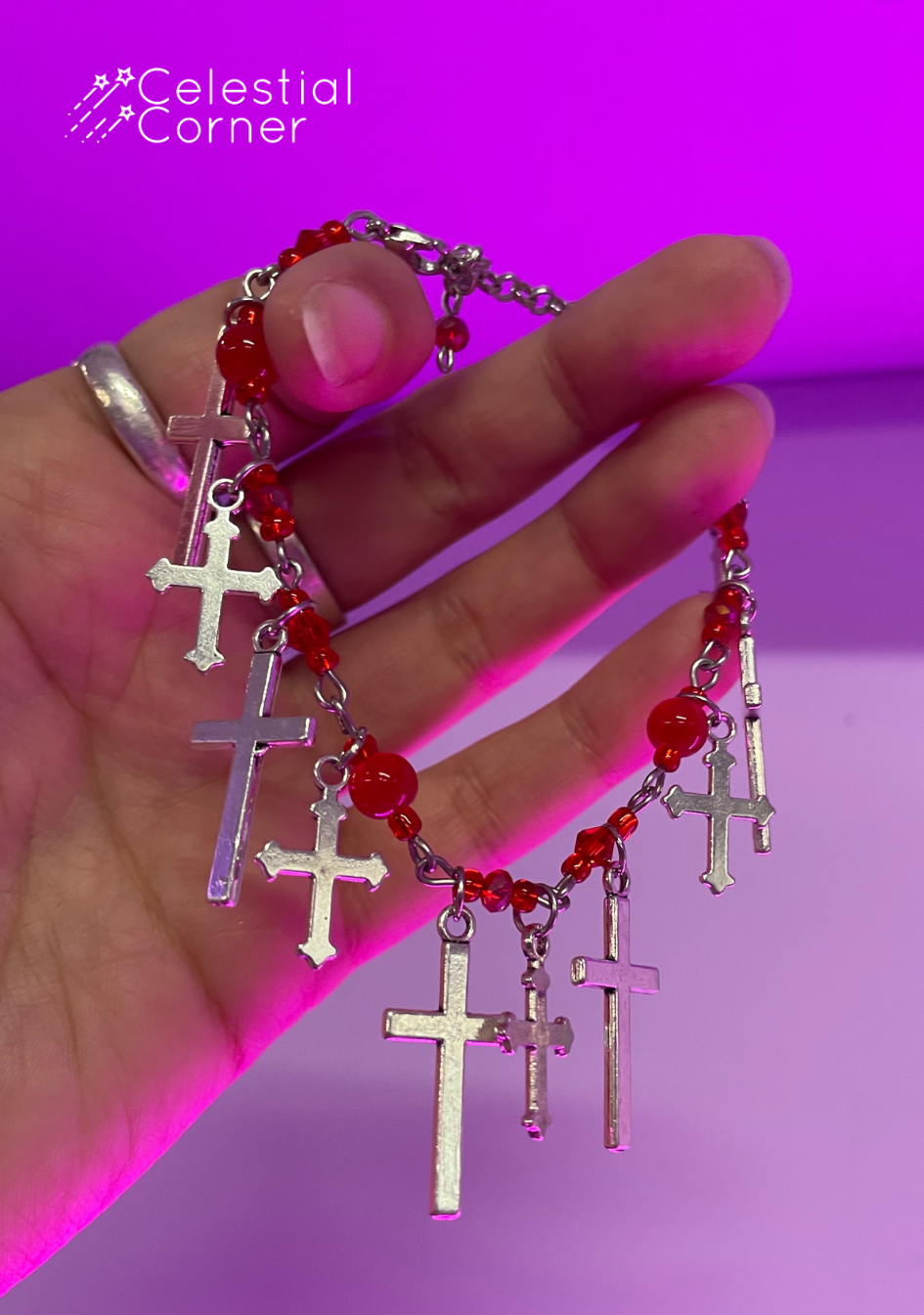 Blood Red Gothic Crosses Charm Bracelet