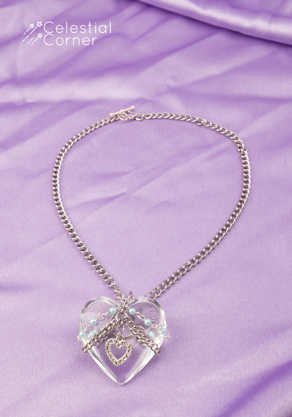 Glass Heart Chain Necklace