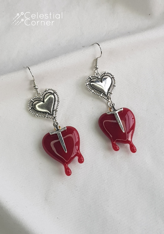 Drippy Double Heart & Sword Earrings