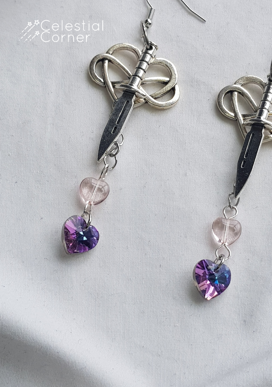 Infinity Heart & Purple Drip Sword Earrings