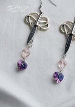 Load image into Gallery viewer, Infinity Heart &amp; Purple Drip Sword Earrings
