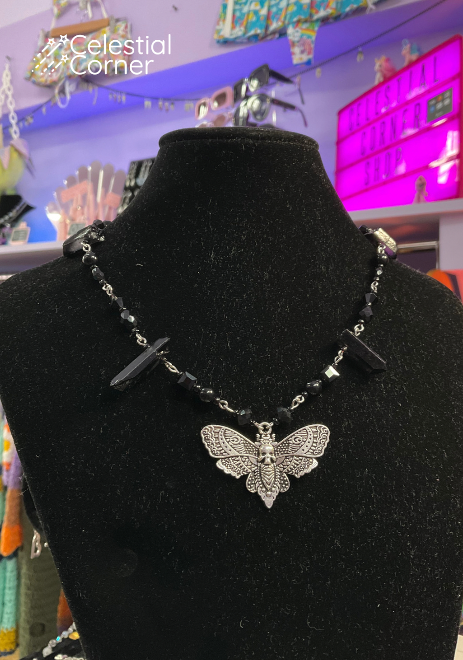 Gothic Moth Crystal Necklace