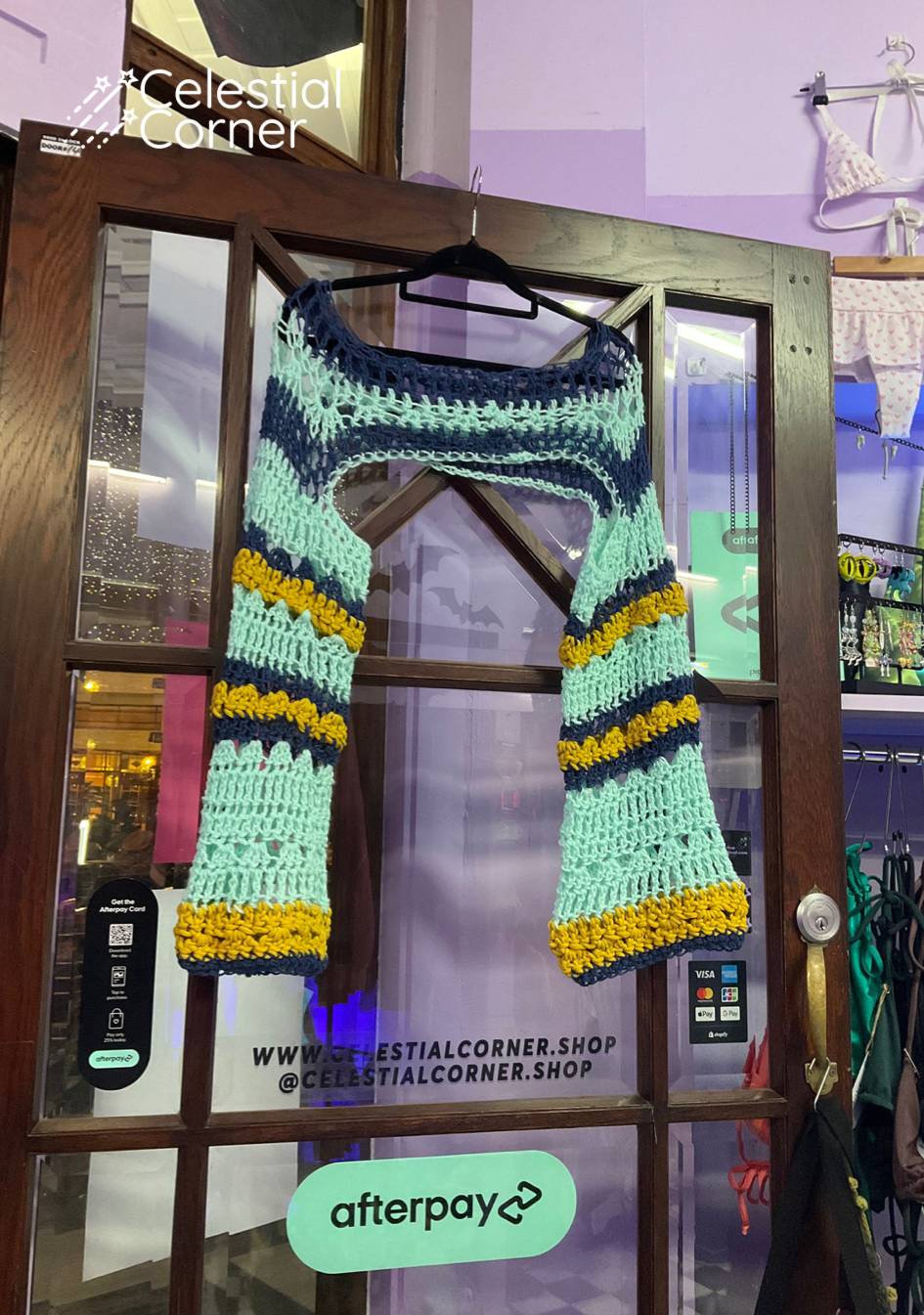 Aqua & Mustard Crochet Sleeves