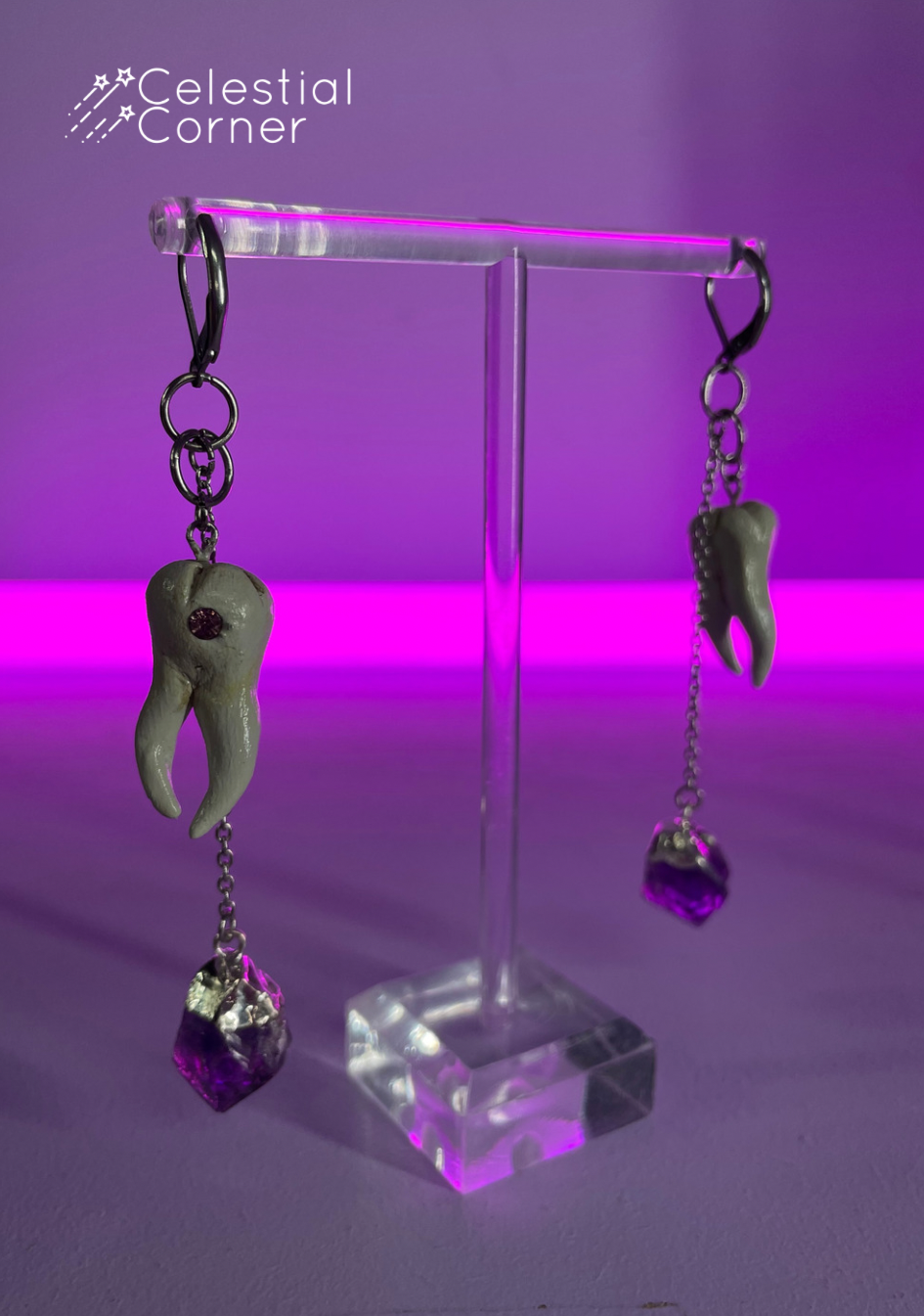 Jewelled Amethyst Teeth Earrings