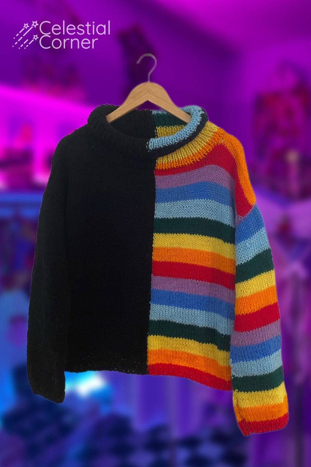 Black Rainbow Split Knit Sweater