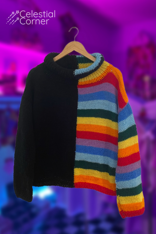 Black Rainbow Split Knit Sweater