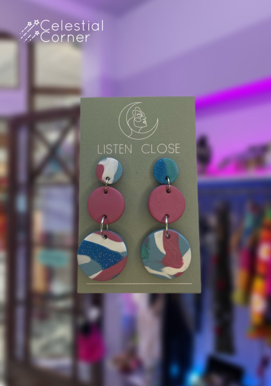 Pink & Blue Tone Orb Earrings