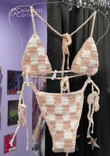 Load image into Gallery viewer, Light Pink Checkered Crochet Bikini Set
