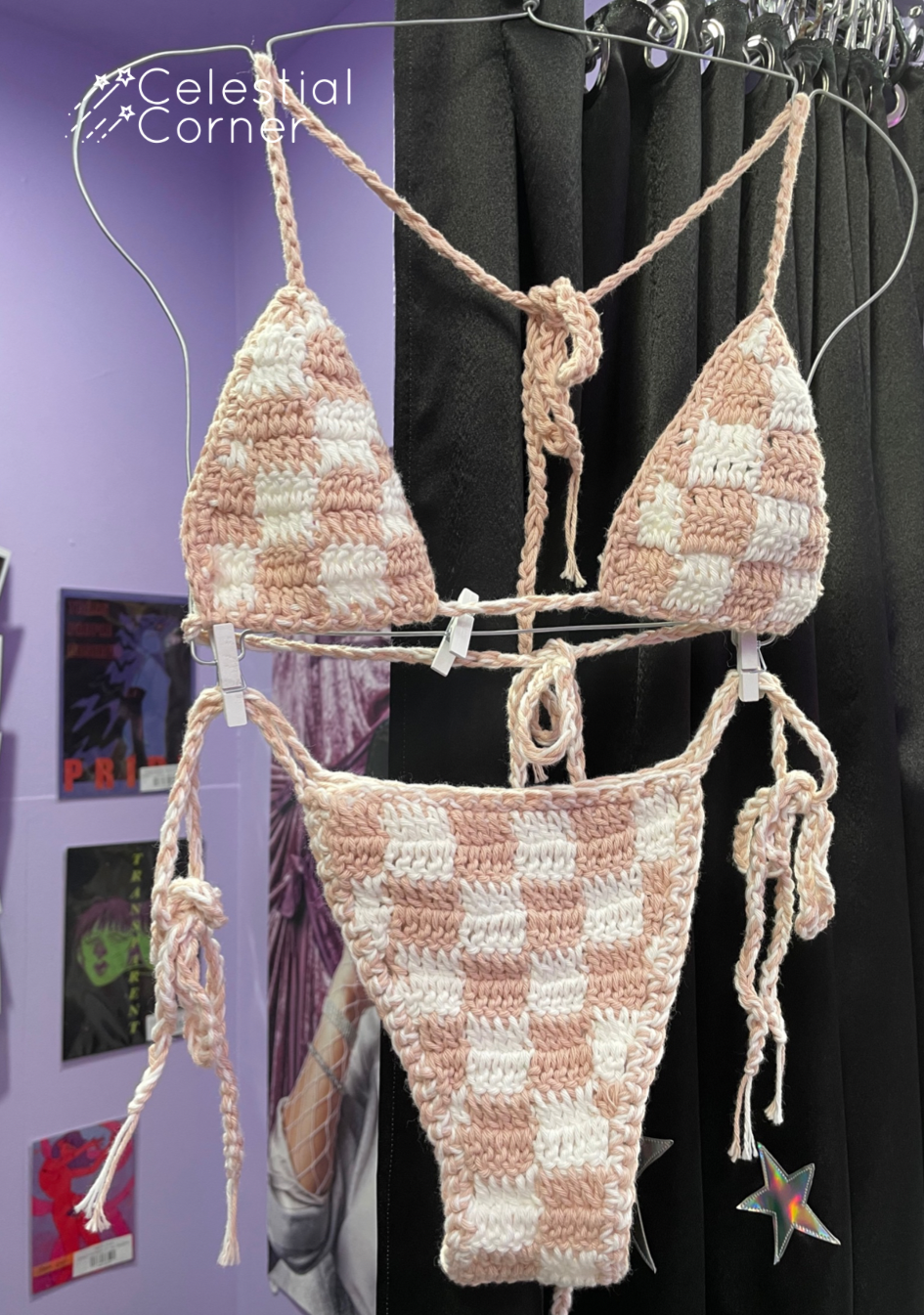Light Pink Checkered Crochet Bikini Set