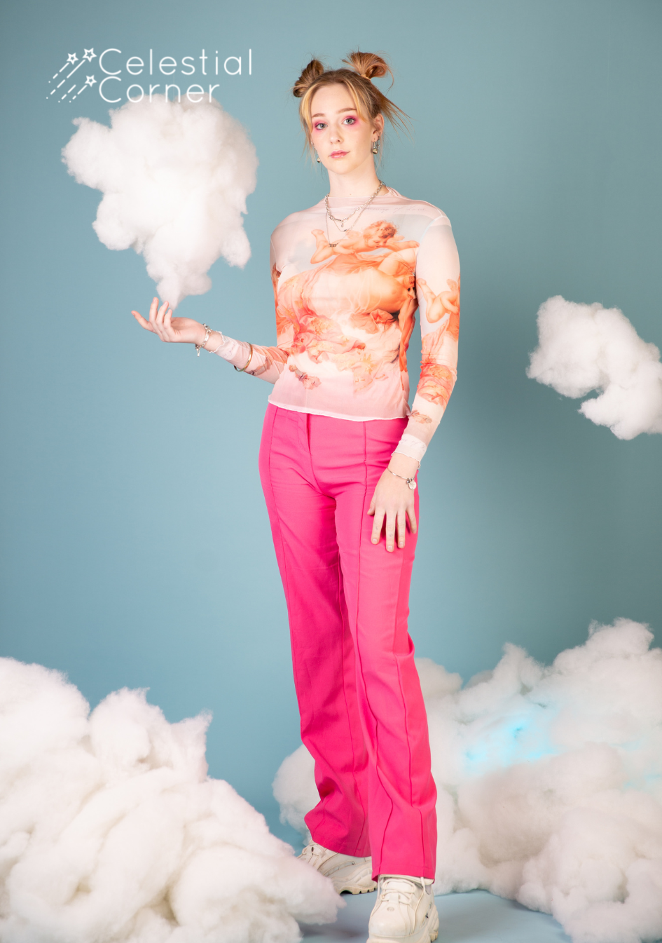 Rising Pheonix Mesh Top modelled by Madison Bell for Celestial Corner at Spaced Studios