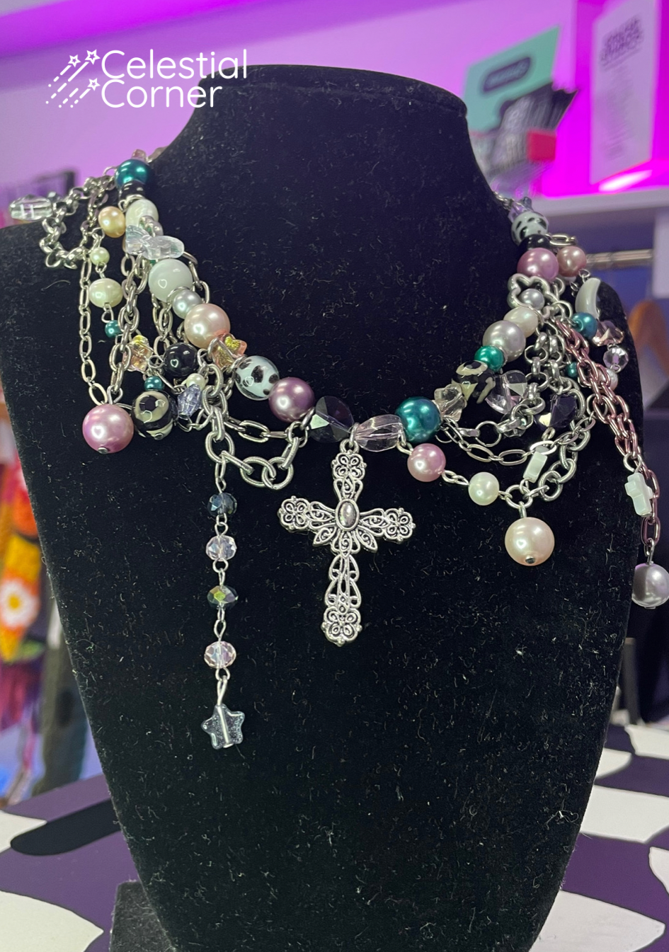 Maximalist Cross Cluster Necklace